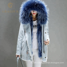 China supplier girls Short Style Jeans Women Denim Jacket With Real Raccoon Fur Collar Fox Fur Lining